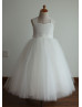 Ivory Lace Tutu Tulle Tea Length Flower Girl Dress